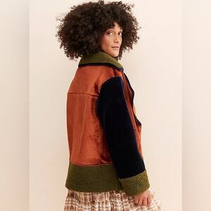 Hutch Eve Velvet Moto Jacket Large Rust Olive Green Blue Teddy Bear Fleece